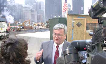 Photo: Thomas Cahill talking to TV reporters at World Trade Center